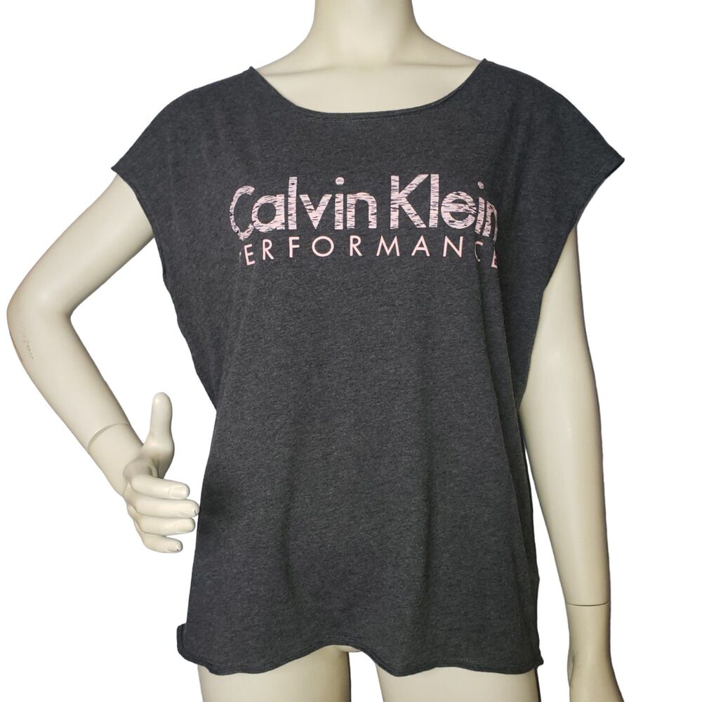CALVIN KLEIN Performance Quick Dry Gray Sleeveless T Shirt Womens Size Large